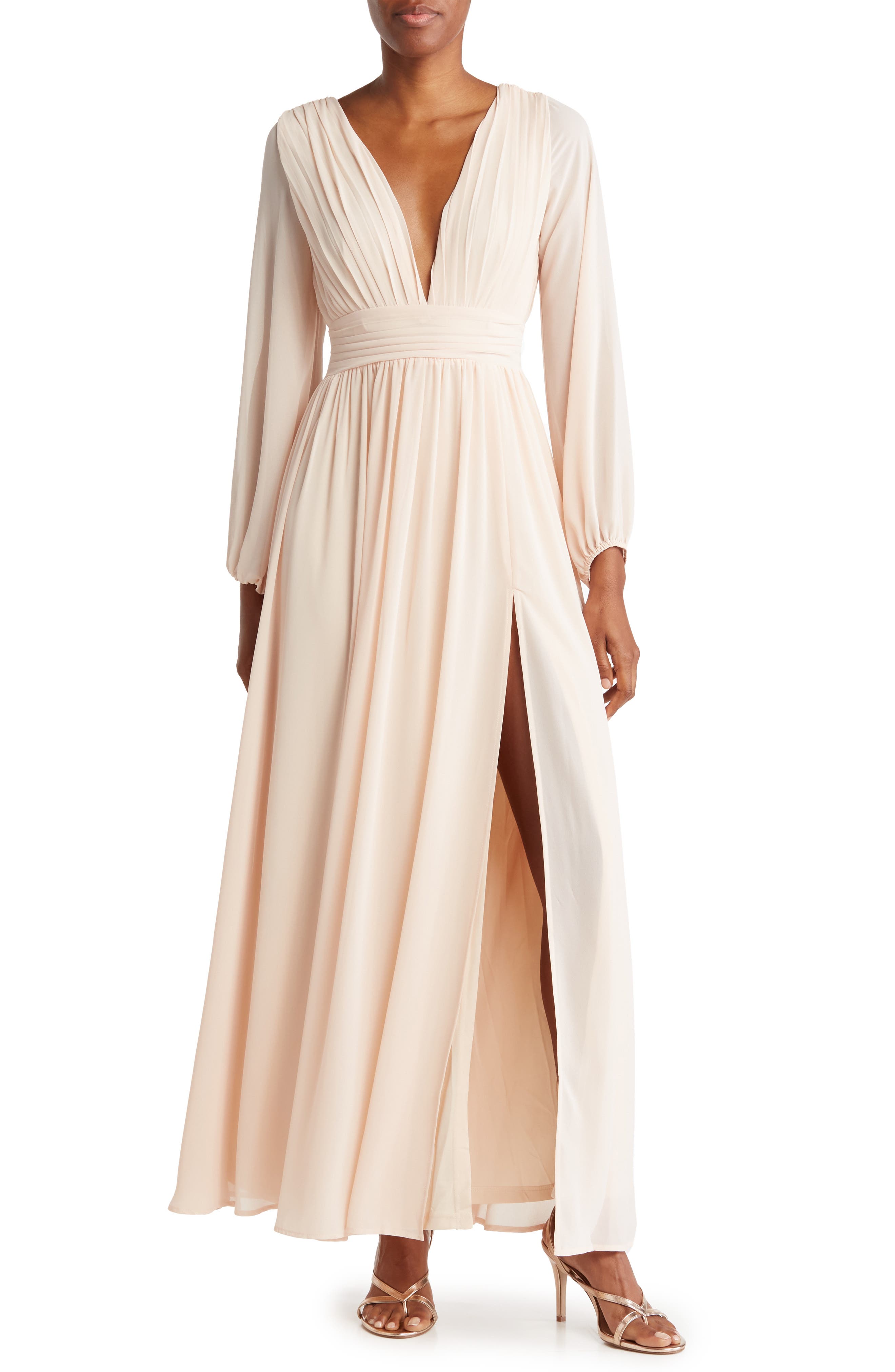 Love By Design Iris Plunge Neck Long Sleeve Maxi Dress