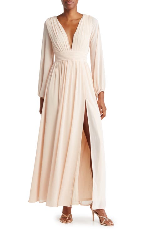 Iris Plunge Neck Long Sleeve Maxi Dress