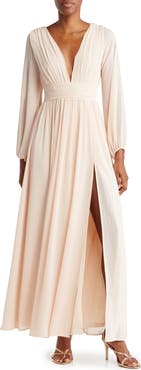 Love By Design Iris Plunge Neck Long Sleeve Maxi Dress