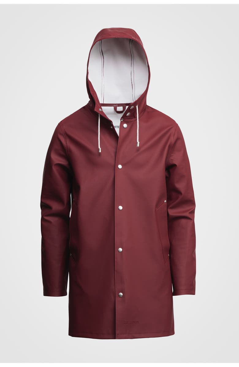 Stutterheim Stockholm Long Sleeve Hooded Raincoat, Alternate, color, Burgundy