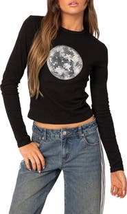 EDIKTED Disco Girl Long Sleeve Graphic T-Shirt