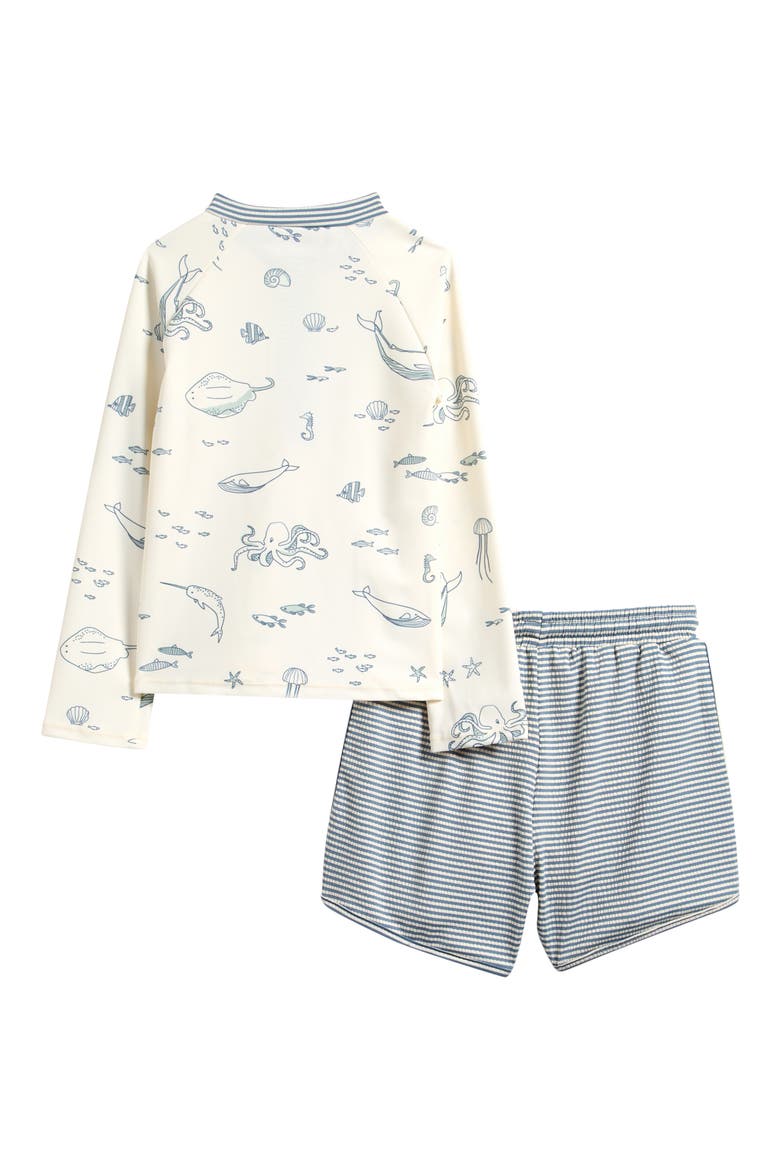 Kids' Two-Piece Long Sleeve Rashguard & Trunks Swimsuit Set, Alternate, color, LIFE AQUATIC