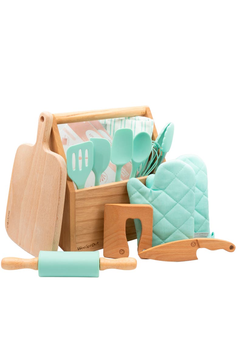 WeeSprout Little Chef Kids Cooking & Baking Set, 14 Piece Cooking Set, Main, color, Mint