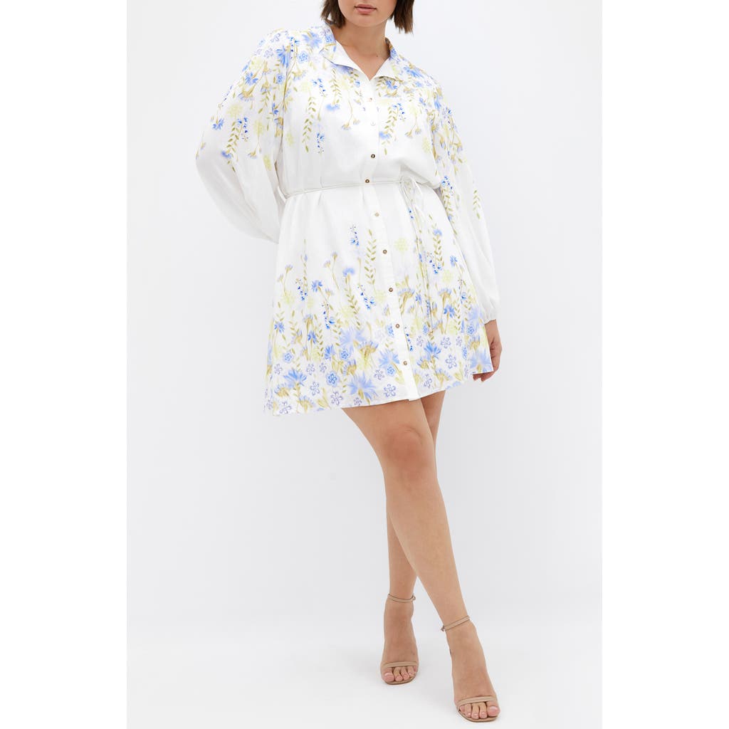 City Chic Lilliana Floral Long Sleeve Shirtdress In White