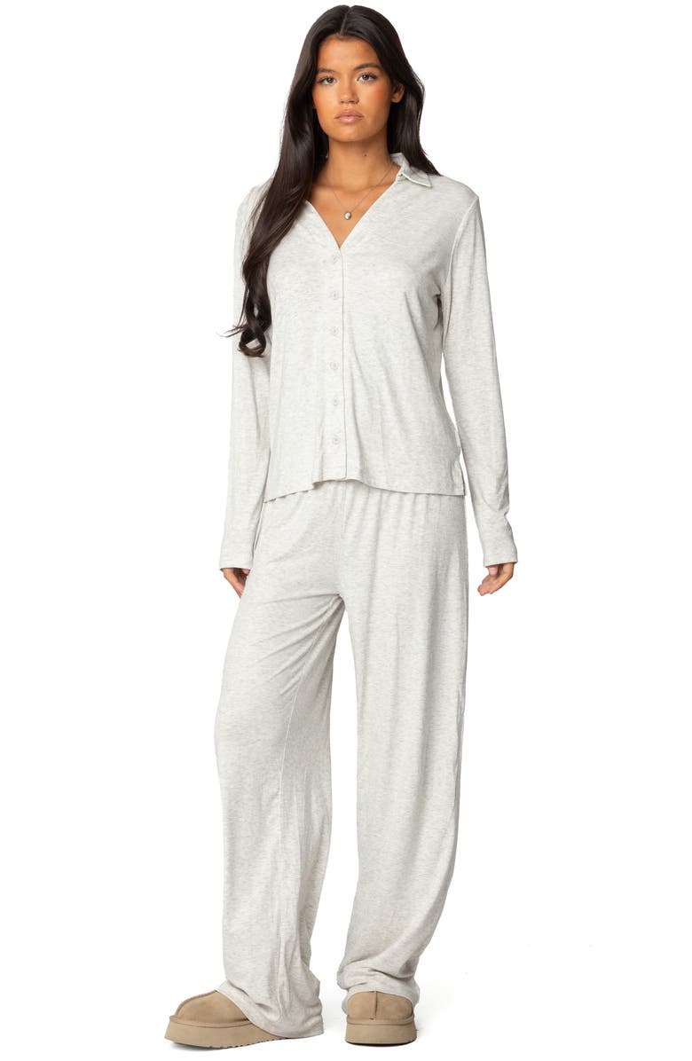 EDIKTED Justina Lounge Button-Up Top, Alternate, color, Gray-Melange