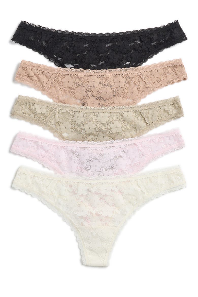 Lady in Lace Assorted 5-Pack Thongs, Main, color, BASIC 1 (BAS1)