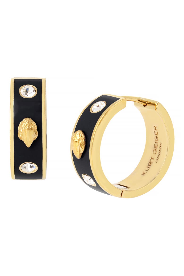 Eagle Enamel Huggie Hoop Earrings, Main, color, BLACK