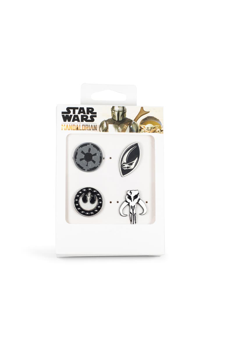 Star Wars The Mandalorian Symbols 4-Piece Enamel Pin Set | Base Metal Pins, Alternate, color, Silver