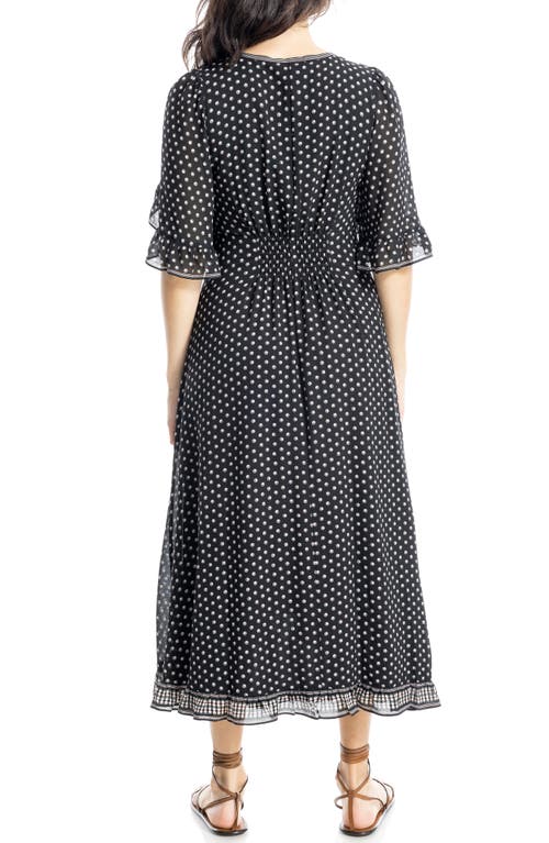 Max Studio Ruffle Sleeve Midi Dress In Black Ring Round Spots