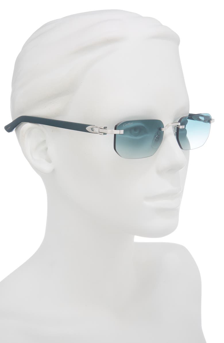 Cartier 53mm Rimless Rectangular Gradient Sunglasses, Alternate, color, Silver