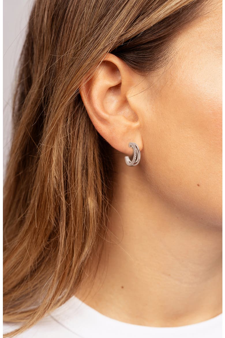 Duo Diamond Earrings |  16 natural diamonds | 925 Sterling Silver | Earrings | Hoop | White Rhodium, Alternate, color, White Rhodium