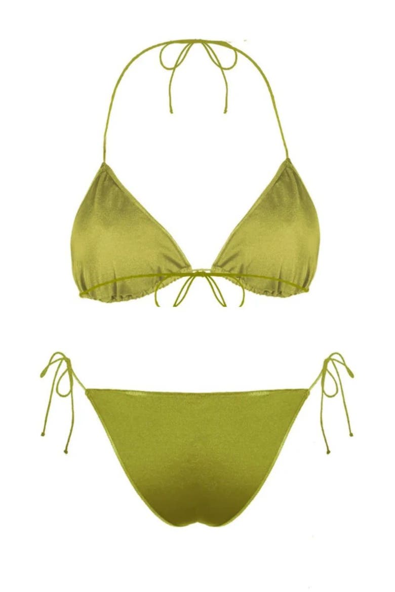 Ciara Retro Triangle Halter Top With Bottom 2-Piece Bikini Set, Alternate, color, Green
