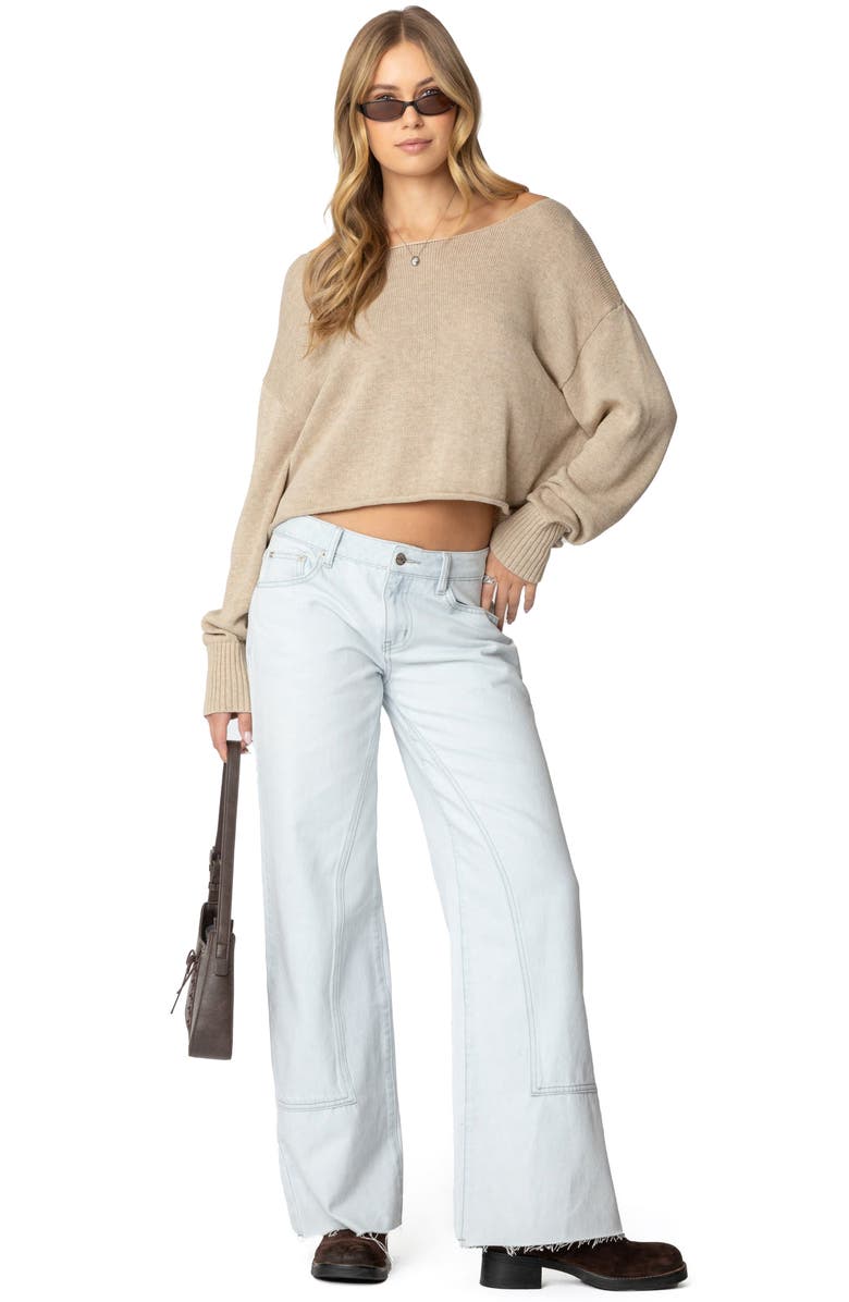 EDIKTED Aviv Boxy Wide Neck Sweater, Alternate, color, Beige