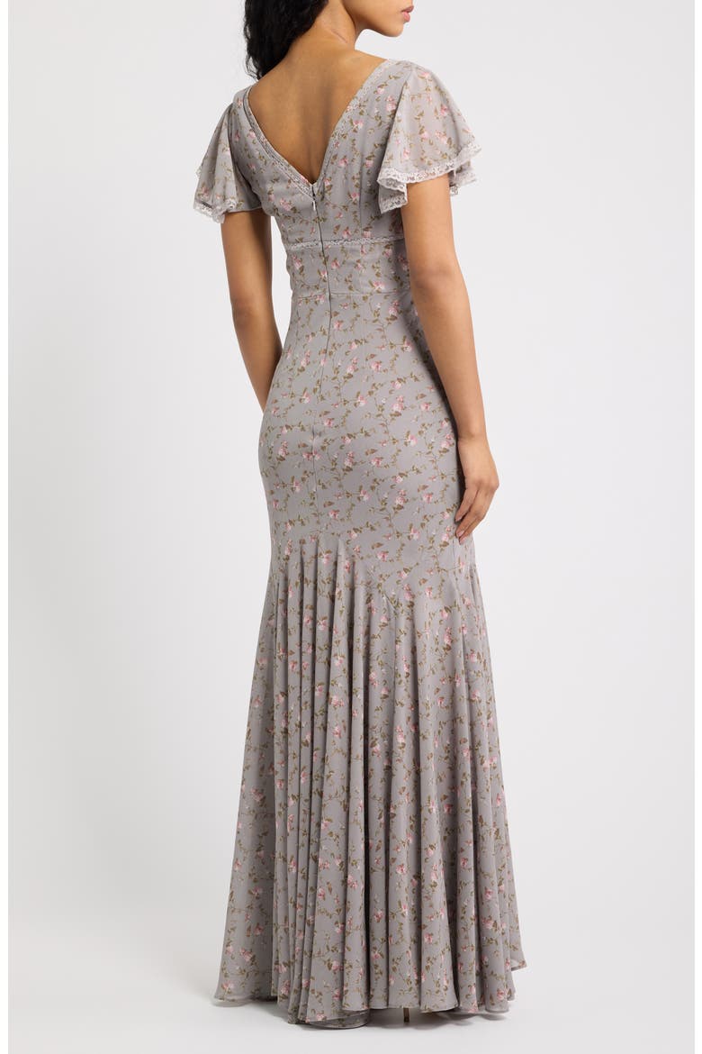 Amina Floral Flutter Sleeve High-Low Gown, Alternate, color, LILAC VINTAGE FLORAL PRINT