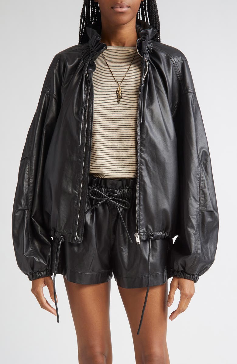 Isabel Marant Étoile Neela Faux Leather Drawstring Jacket, Main, color, Black