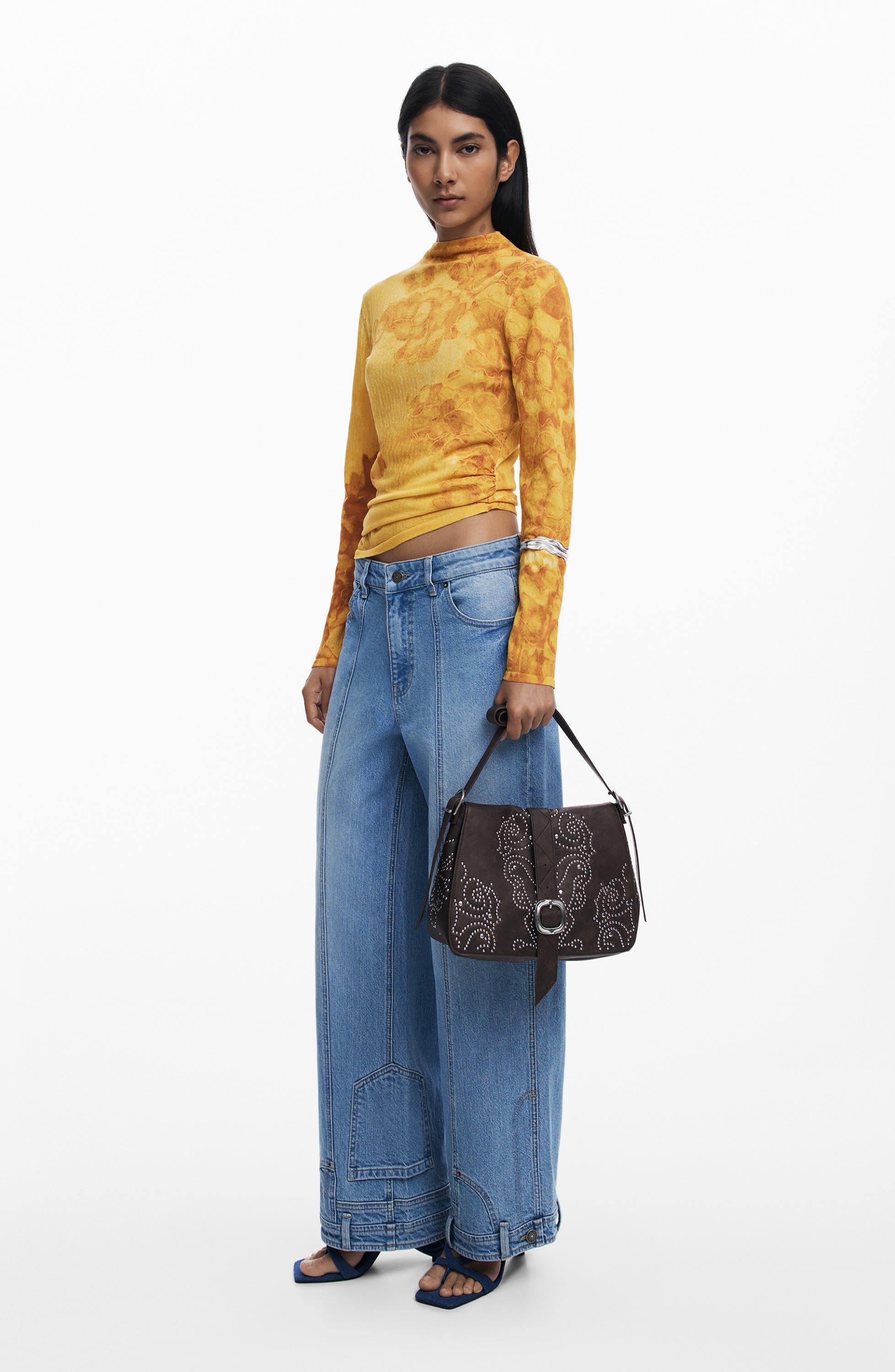 Desigual Studded Faux Leather Crossbody Bag, Alternate, color, Dark Brown