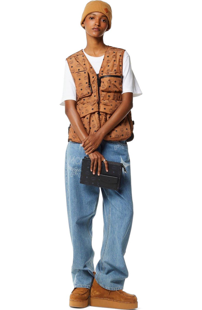 MCM Aren Standing Crossbody Pouch in Visetos, Alternate, color, Black