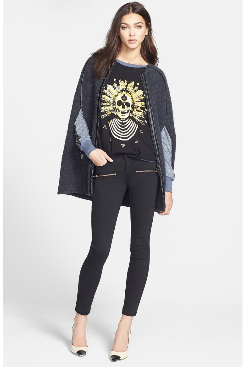 'Midelo' Skull Print Asymmetrical Tee, Alternate, color, BLACK