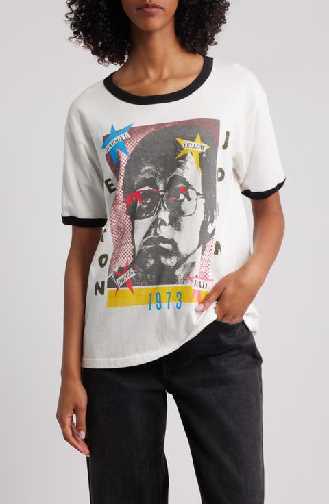 Elton John 1973 Pop Art Cotton Graphic T-Shirt