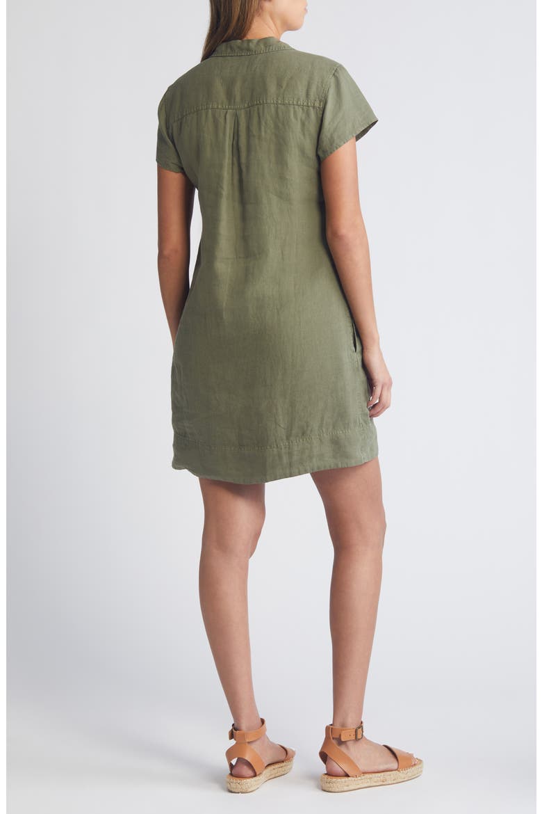Two Palms Short Sleeve Linen Dress, Alternate, color, TEA LEAF
