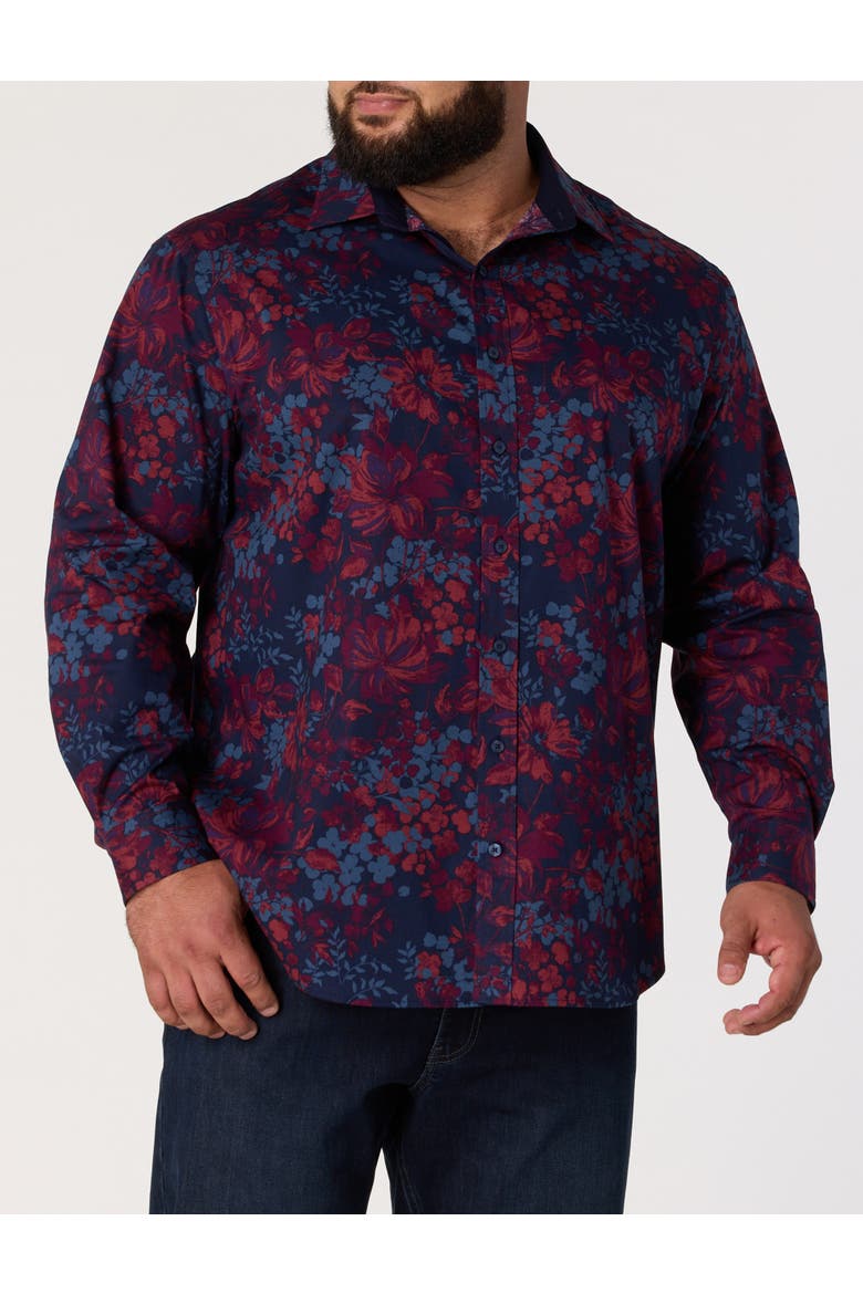 Big & Tall Floral Print Sport Shirt V2, Alternate, color, NAVY MULTI