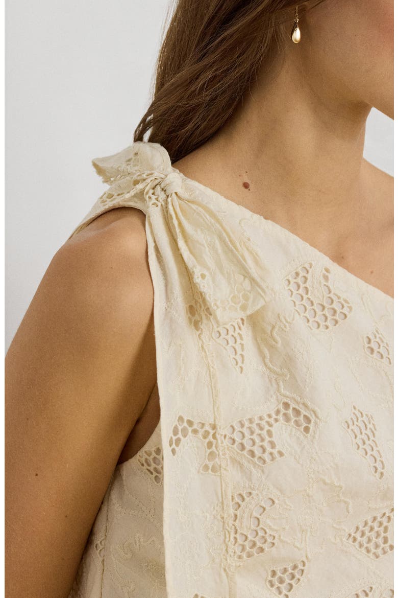 Floral Eyelet Embroidered One Shoulder Cotton Voile Top, Alternate, color, MASCARPONE CREAM