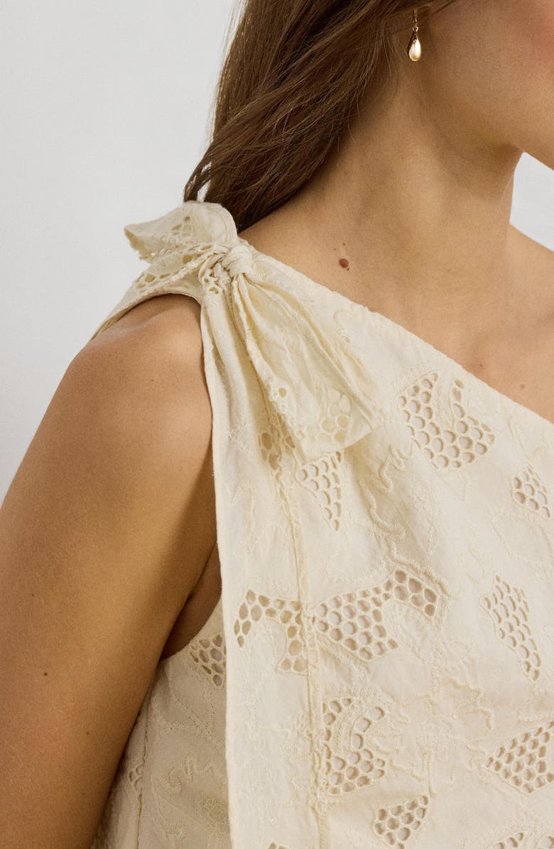 Lauren Ralph Lauren Floral Eyelet Embroidered One Shoulder Cotton Voile Top, Alternate, color, Mascarpone Cream