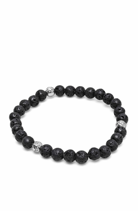 Lava Stone Silver Ball Bracelet