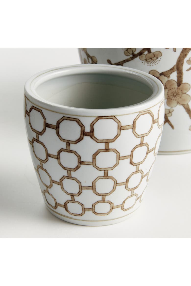 Brown & White Chinoiserie Province Flower Pots, Set of 3, Alternate, color, Brown