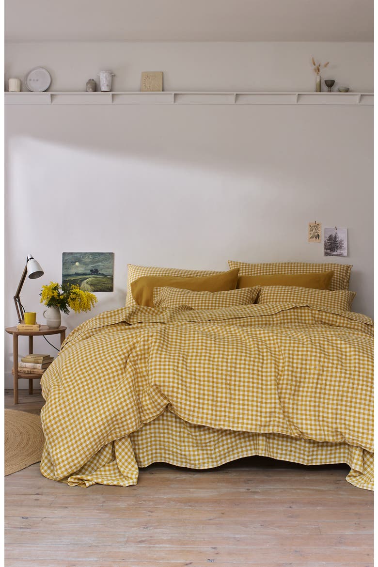 Gingham Linen Duvet Cover, Alternate, color, HONEY