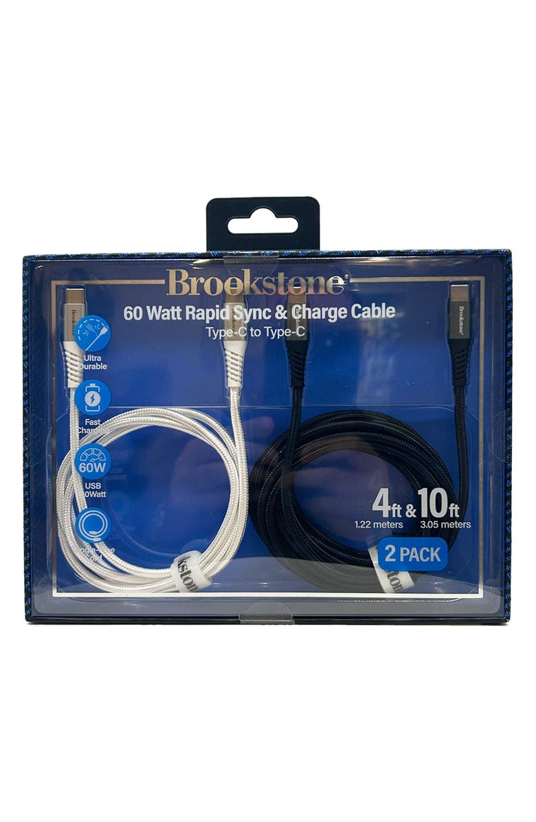 BROOKSTONE 60 Watt 2-Pack Rapid Sync & Charge Type-C to Type-C Cables, Main, color, 