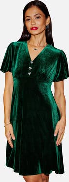 Yumi Velvet Diamante Detail Skater Dress