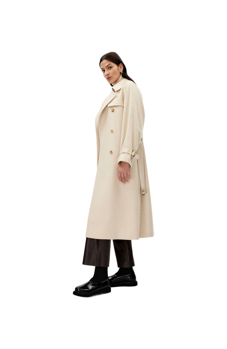 GOBI Mongolian Cashmere Cashmere Double Breasted Trench Coat, Alternate, color, Beige