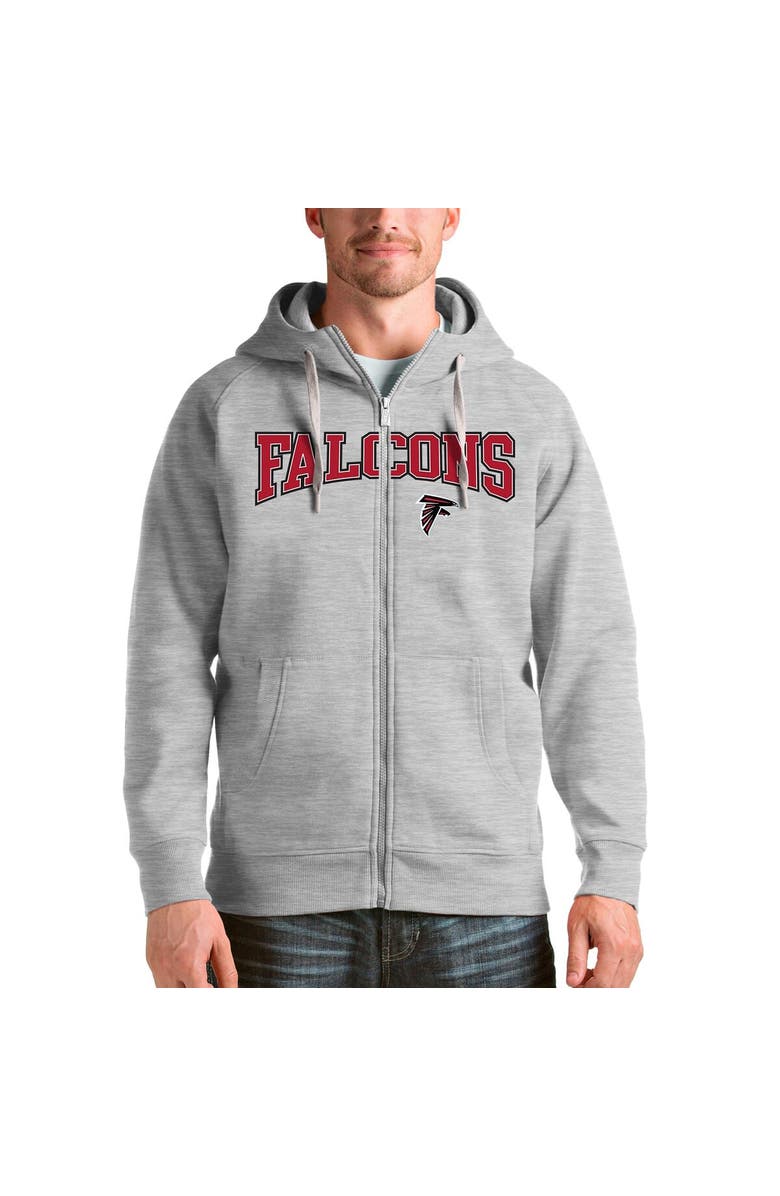 ANTIGUA Men's Antigua Heathered Gray Atlanta Falcons Wordmark Victory Full-Zip Hoodie, Main, color,