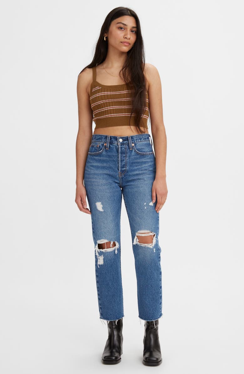 Levi's Wedgie Ripped High Waist Crop Straight Leg Jeans, Alternate, color,