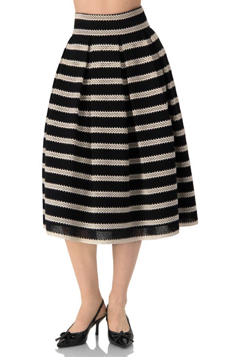 Striped Textured Midi Skirt