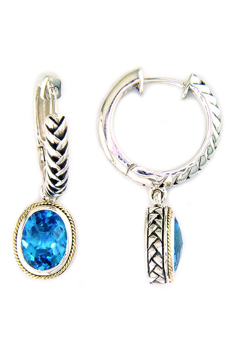 Blue Topaz Dangle Huggie Hoop Earrings, Alternate, color, BLUE