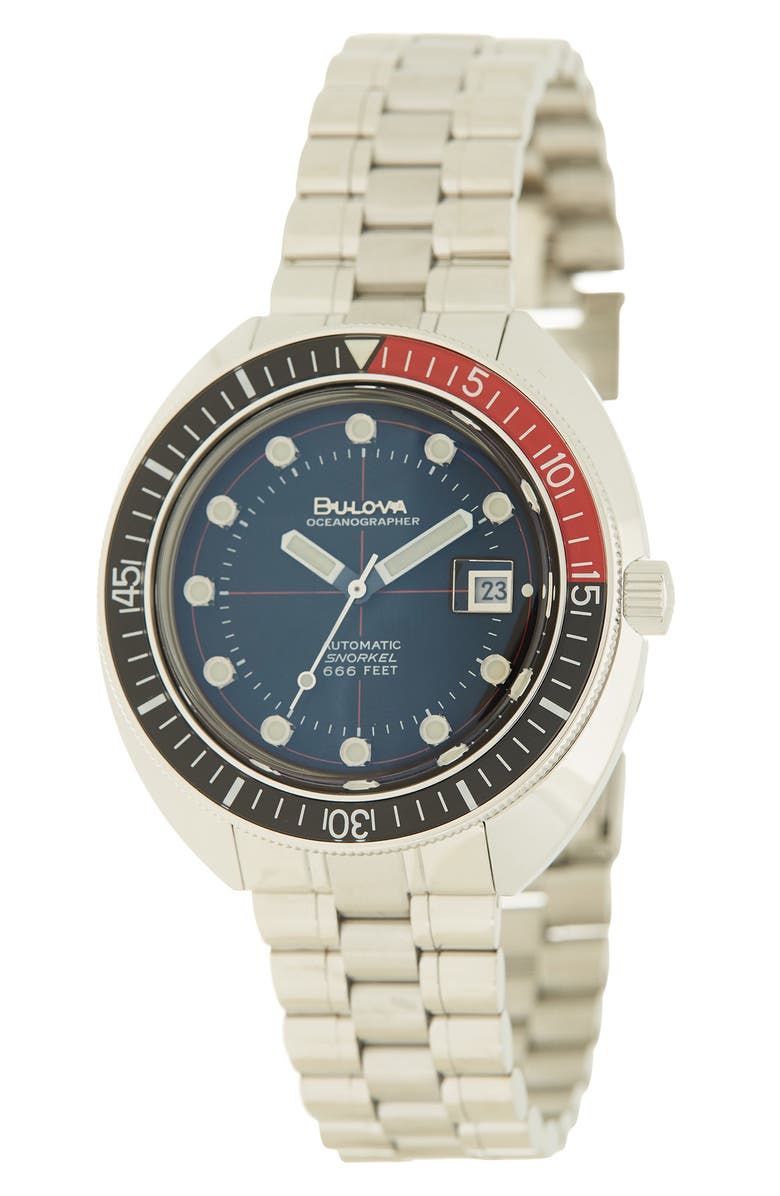 BULOVA Men's Oceanographer Silver Black Dial Watch, 44mm, Main, color, 