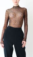 LAPOINTE Printed Mesh Mock Neck Bodysuit