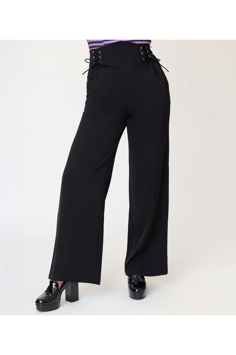 Lace Up High Waist Trousers, Alternate, color, Black Solid