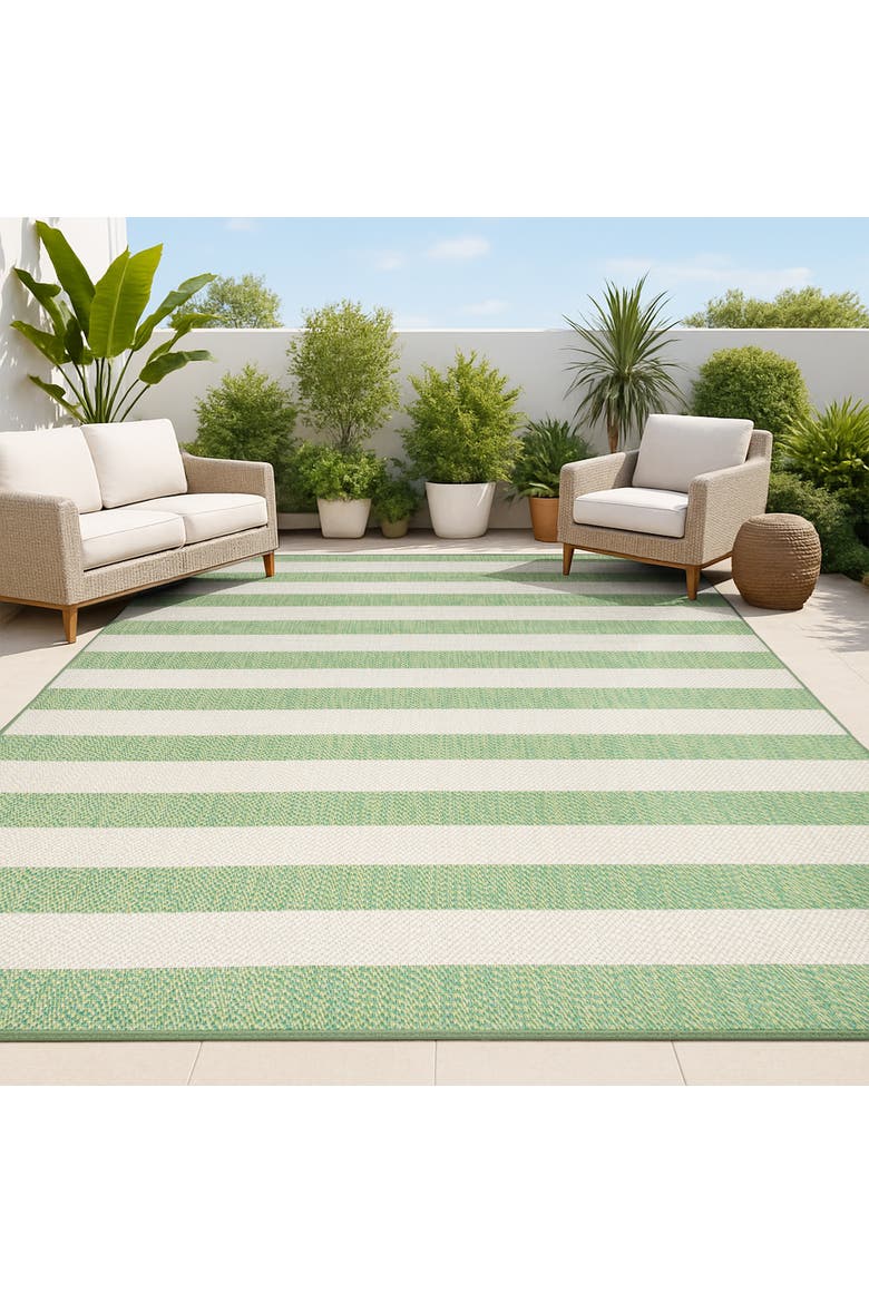 Negril Two-Tone Wide Stripe Indoor/Outdoor Area Rug, Alternate, color, Green/Cream