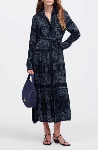Madewell Bandana Print Relaxed Long Sleeve Tiered Midi Dress