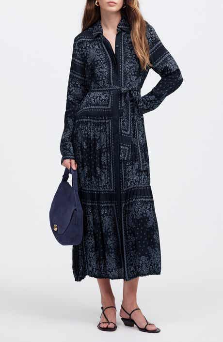 Madewell Bandana Print Relaxed Long Sleeve Tiered Midi Dress