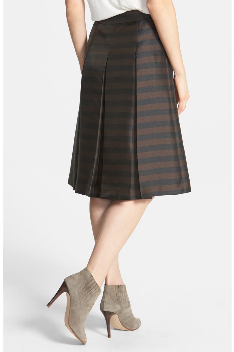 Pleat Midi Skirt, Alternate, color, BLACK- BROWN STRIPE