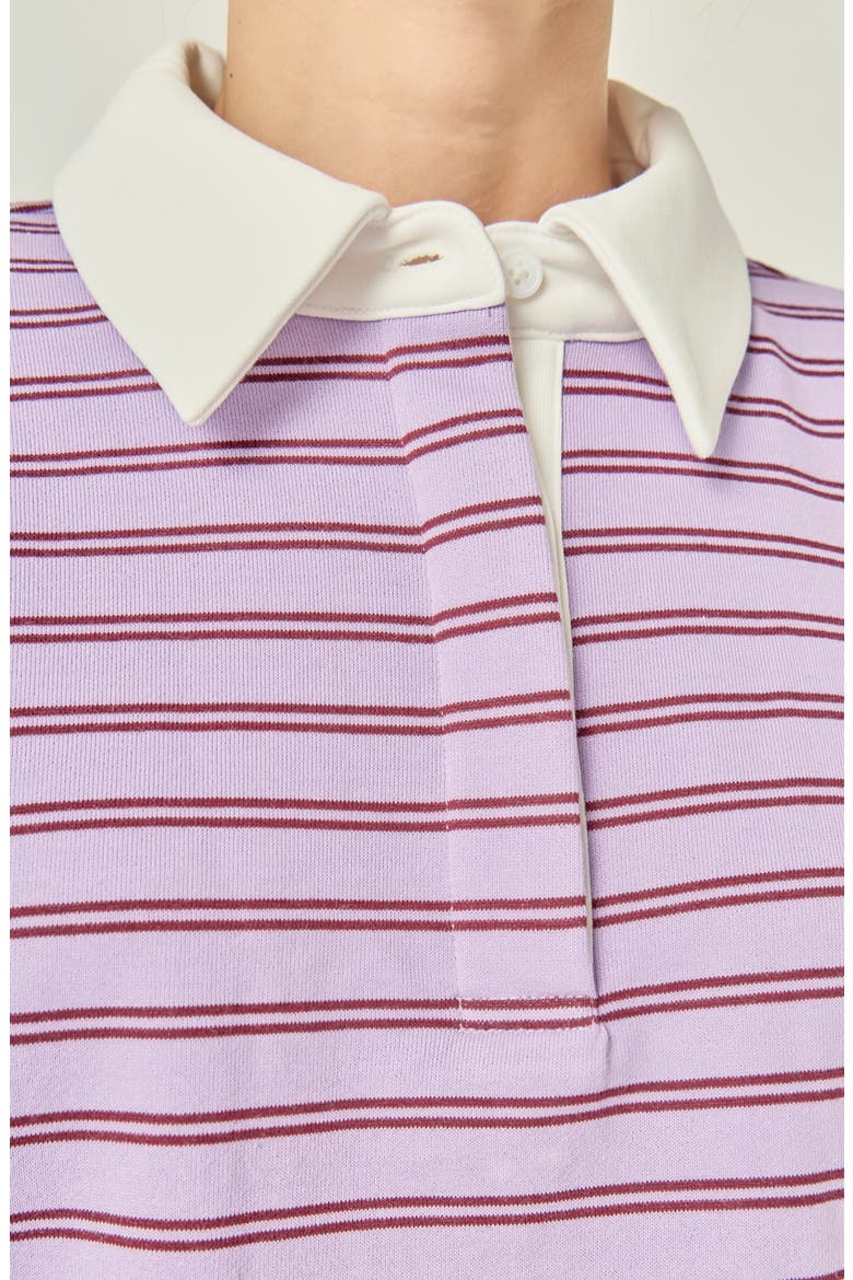 Striped Knit Polo Top, Alternate, color, LAVENDER/ BURGUNDY