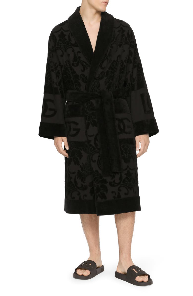 Dolce&Gabbana Logo Jacquard Cotton Terry Robe, Main, color, Black