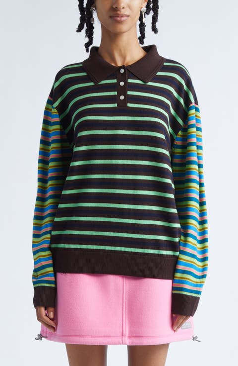 Woods Mixed Stripe Merino Wool Polo Sweater