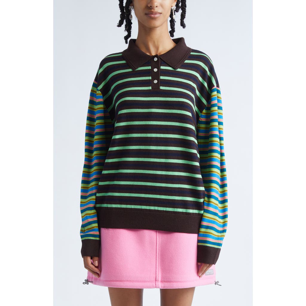 Sandy Liang Woods Mixed Stripe Merino Wool Polo Sweater In Multi