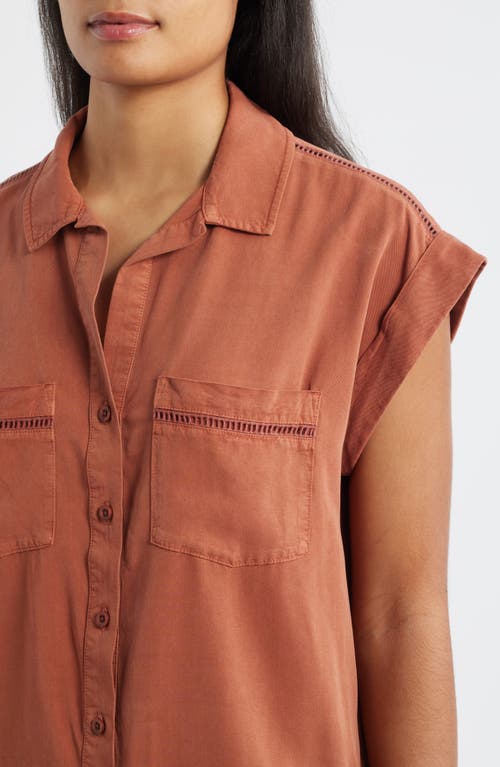 Cloth & Stone Openwork Detail Short Sleeve Button-up Shirt In Multi
