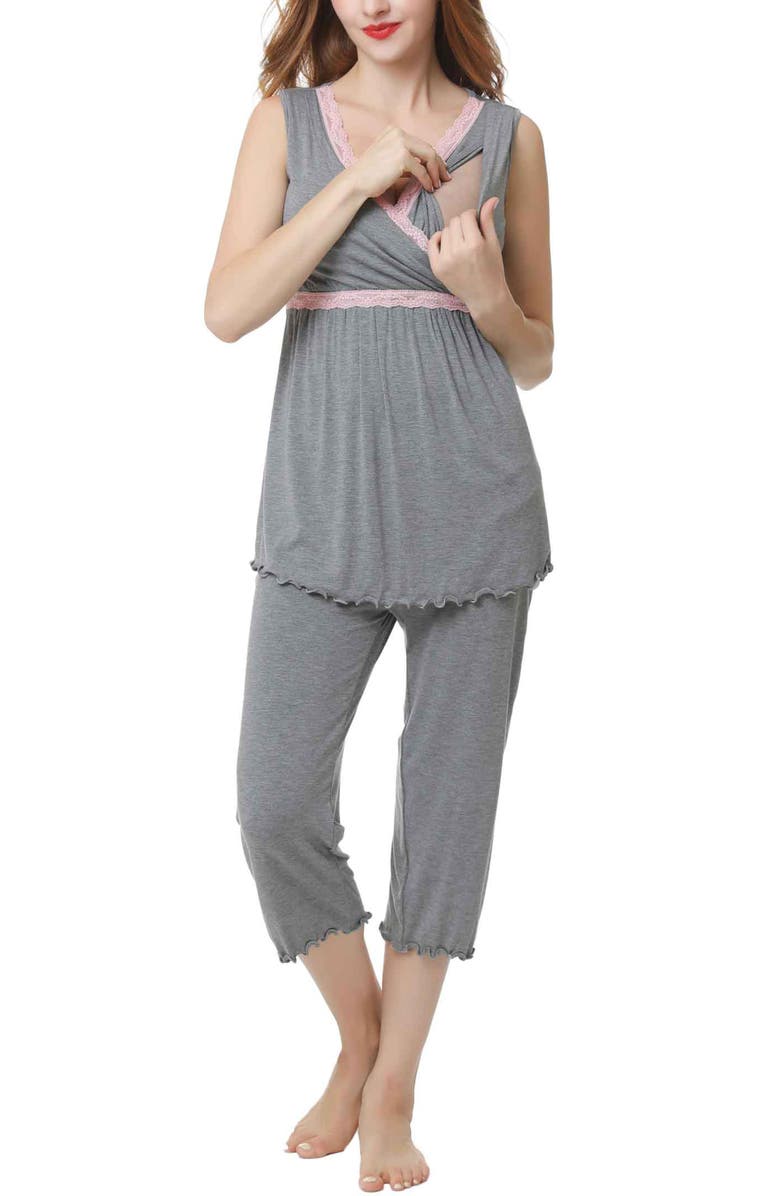 Kimi & Kai Penny Maternity/Nursing Pajamas Set, Alternate, color, Dark Heather Gray